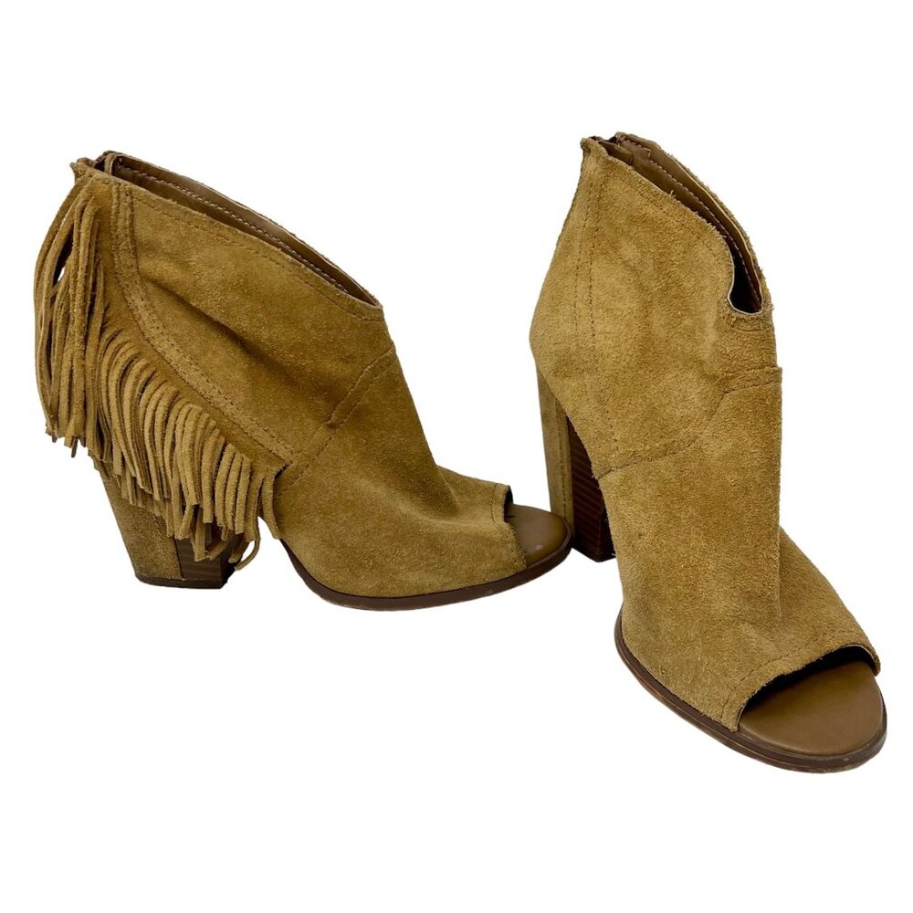 Gianni Bini Leather Fringe Peep Toe Western Booties